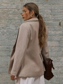 MUSERA 修身梭织收腰单扣西装外套，优雅商务休闲风，适合夏季、春季、假期、毕业舞会、婚礼宾客、生日等场合。 - 卡其色 - 查看 3