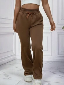 Zolique Women's Solid Color Tie Waist Flare Loose Casual Sweatpants Fall Cloth For Women