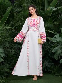 Al Najma 数字位置花卉腰带长袖阿拉伯风格女式连衣裙，阿拉伯连衣裙，端庄 - 彩色 - 查看 5