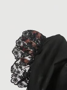 SHEIN MOD 女士蕾丝泡泡袖V领黑色衬衫，趣味衬衫，休闲假日，情人节服装，暑假，夏季，早午餐，情人节，女士海滩装，情人节女士装，海滩度假，邮轮女士性感装，复活节 - 黑色 - 查看 6