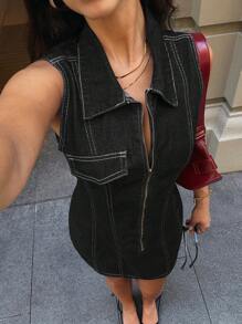 Forever 21 Fall&Winter Summer Women Collared/Valentine's Day/Valentine Outfit//Winter Outfits For Women/Office Wear Women/Club Outfits Women/Going Out/Color/Funny/Business Casual Woman/Deep Blue/Y2k Clothes/New Years Dress/Women Clothes/Street Wear Women/Summer Women Outfit/Retro/Blue Washed /Street Style/Classy Outfits/Daily Wear/Casual Denim Dress/Party Dress/Denim Mini Dress - Black - View 5