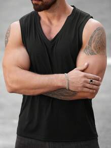 Manfinity Homme Men's Plain V-Neck Casual Versatile Tank Top