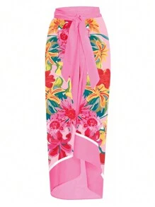 Swim Oasis 夏季优雅热带植物印花吊带前系带连体泳衣，配有可调节宽肩带，非常适合度假 - 彩色 - 查看 4