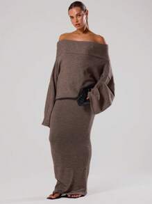 MUSERA Vestido de suéter largo con hombros descubiertos de punto para primavera, estilo Y2K y años 90, casual y lindo