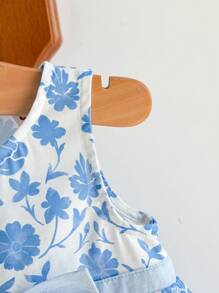 Cozy Pixies 女婴碎花蝴蝶结装饰圆领无袖高腰连衣裙 - 藍色 - 查看 7