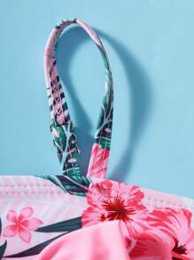 SHEIN Babygirl Cute Knitted Bow Strap Top & Shorts 2pcs Swimsuit Set, Summer