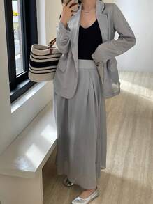 DAZY 女士休闲宽松外套和A字裙两件套套装，亚麻材质，秋季女装商务正装