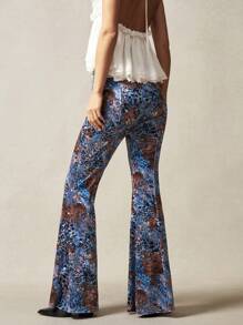 Bohemela Boho Knitted Leopard Print Flared Pants - Blue - View 3