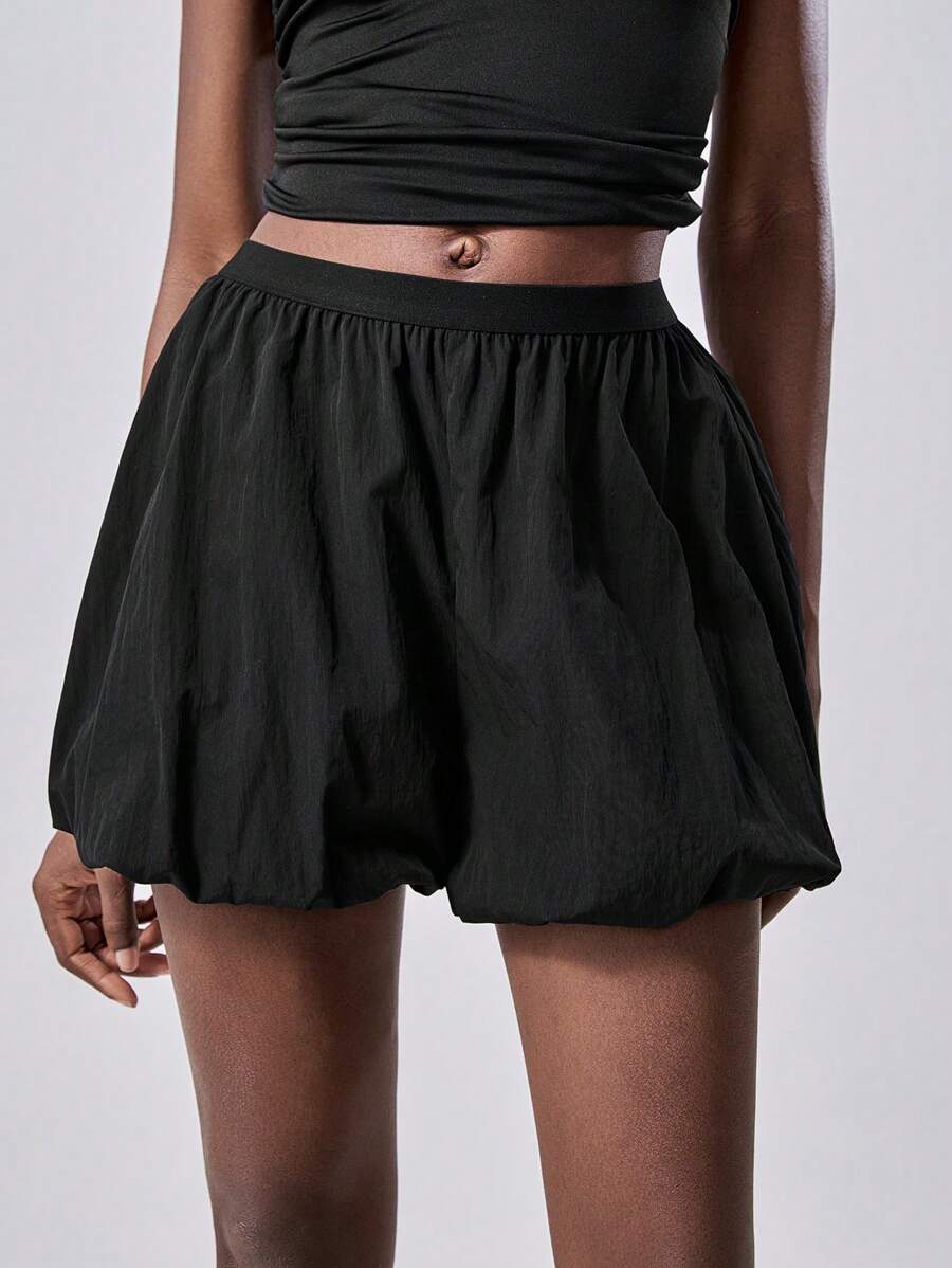 SHEIN Unity 2024 New High-Waist A-Line Ruffle Puff Shorts Women, Black ...