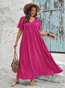 SHEIN VCAY 大码女式夏季宽松口袋连衣裙