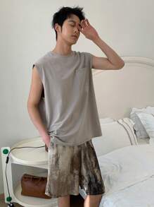 DAZY 夏季纯色背心和短裤套装，男士休闲家居服睡衣 - 彩色 - 查看 5