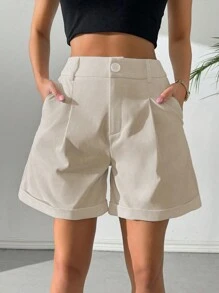 Chiquease Women's Solid Color A-Line Wide Leg Shorts For Daily Wear