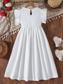 SHEIN Young Girls Ramadan Fashion Digital Floral Print Round Neck Short Sleeve Elastic Waist A-Line Maxi Dress, Summer - Multicolor - View 2