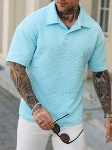 Manfinity Homme Manfinity 男士休闲纯色纹理短袖 Polo 衫，男友礼物