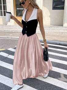 Serisse 女士纯色休闲日常铅笔裙，简约时尚 - 粉色 - 查看 11