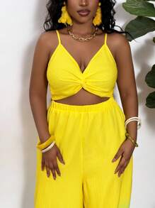 Slaydiva Combinaison / Barboteuse d'été pour femmes, grande taille / tenue occidentale, avec bloc de couleurs, torsion sur la poitrine, jambes larges / baggy, fluide / pantalon palazzo, bretelles fines