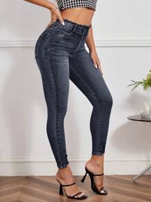 SHEIN Essnce Pantalones vaqueros casuales y versátiles ajustados con bolsillos para mujer