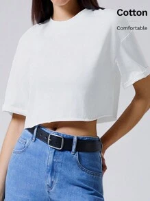 LYSMO 夏季服装 落肩纯色短款上衣 - 基本款 - 白色 - 查看 6