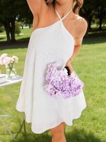 SHEIN VCAY 女士宽松露背 A 字形休闲纹理假日连衣裙