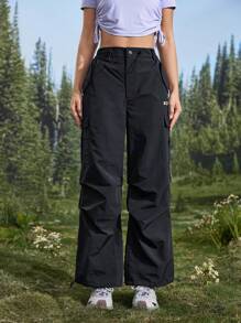 In My Nature Women's Solid Color Button Pocket Casual Outdoor Trousers