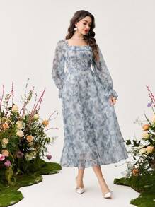 Modelyn Women's Spring/Summer Chiffon Floral Print Romantic Elegant A-Line Dress - Multicolor - View 6