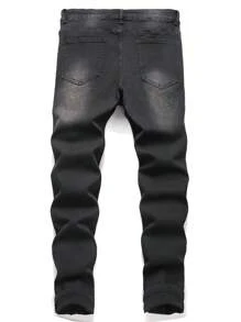 Manfinity Roughcore Men's Casual Letter Printed Simple Style Jeans - Black - View 2
