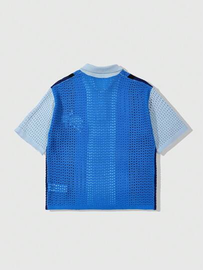 Street Life Men's Short Sleeve Letter & Stripe Print Knitted Polo Shirt, Vacation Wear