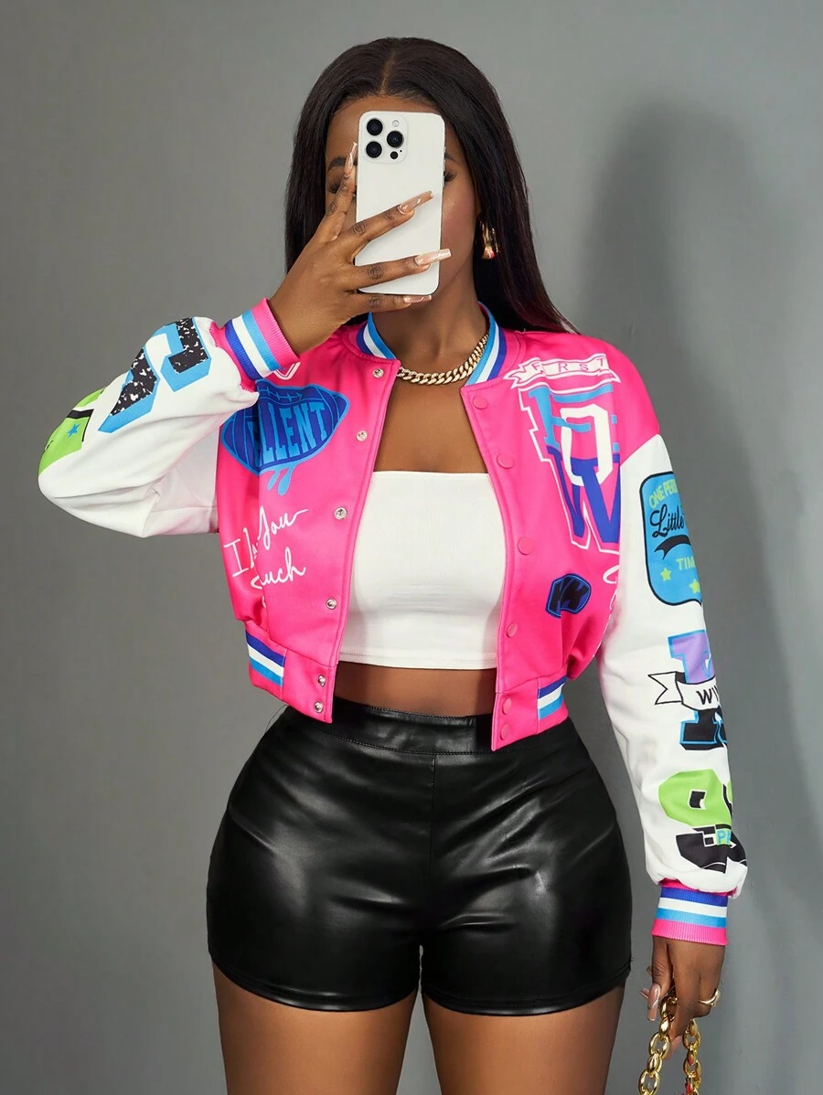 Slaydiva Casual Loose Fit Long Sleeve Women Jacket - DD In Fall/Winter - Hot Pink - View 1