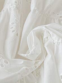 SHEIN LUNE Cute And Gentle Style Flattering Cap Sleeve Loose Fit Embroidered Long Dress, White, Sweet French Style, Slimming, Summer New Arrival - White - View 3