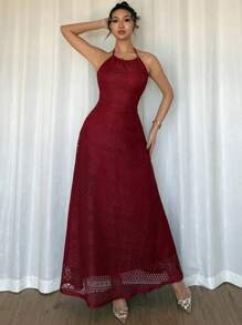 Rafferiza Women's Elegant Lace Halter Cinched Waist Bodycon Dress - Red - View 6