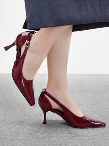 CUCCOO BIZCHIC 勃艮第红色镂空尖头细高跟鞋，时尚舒适通勤优雅女士正装鞋
