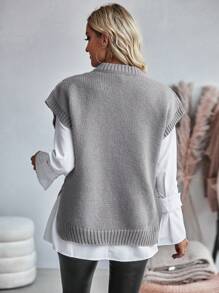 EMERY ROSE Ladies' Solid Color Knitted Vest - Grey - View 2