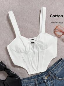 Muchica Knot Detail Asymmetrical Hem Cami Top - White - View 1