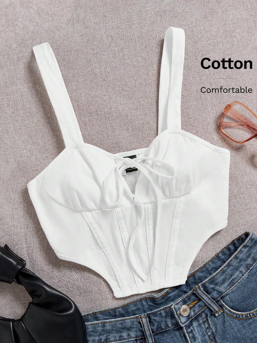 Muchica Knot Detail Asymmetrical Hem Cami Top - White - View 1