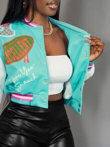 Slaydiva Chaqueta informal de manga larga holgada para mujer de estilo callejero - DD - Azul menta - Ver 8