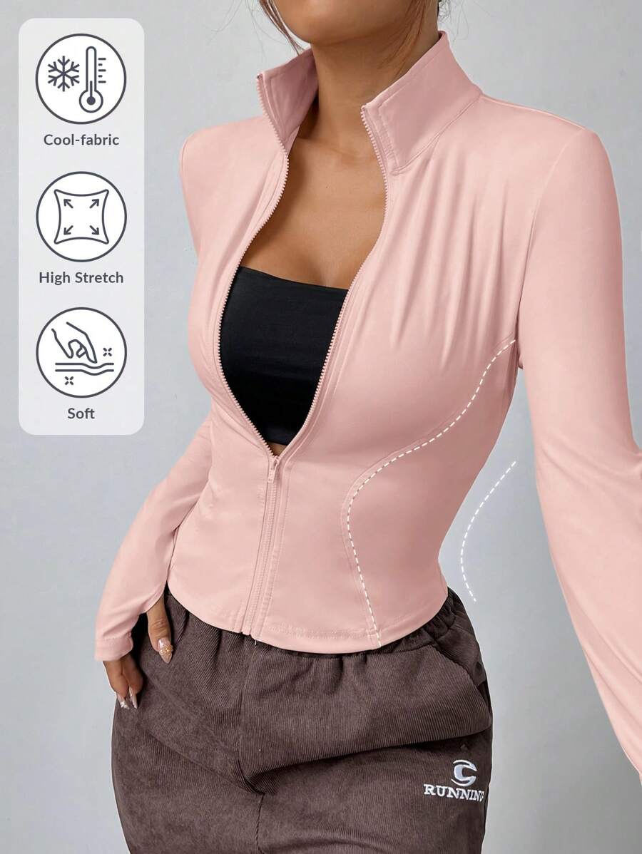 SHEIN EZwear Light Gray & Pink Knitted Women's Lightweight Jacket For UV Protection In Fall/Winter - Coral Pink - View 1