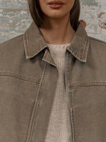 MUSERA Cropped Boxy Fit Long Sleeve Seam Detail Collared Denim Jacket Spring 90's Y2k Streetwear Summer Concert Streetwear Back To School Fall Autumn Winter Everyday Work Office Casual  Chic - Camel - View 5