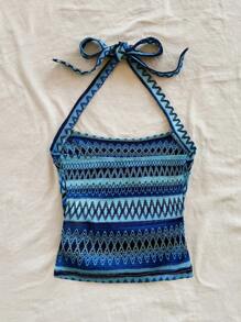 Soleia Nuevo top de tirantes con anuido para el cuello y espalda descubierta para mujer, ideal para vacaciones de verano