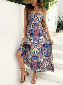 SHEIN Vestido de tirantes holgado con estampado floral para maternidad, estilo casual y de vacaciones - Multicolor - Ver 2