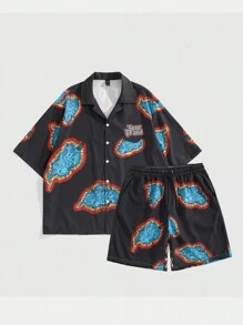 ROMWE MEN Casual Men's Shirt Set, Suitable For Daily Wear In Spring/Summer Vacation - Multicolor - View 1