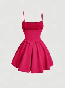 SHEIN MOD Đầm mùa hè có cấu trúc corset màu Fuchsine Cami xếp nếp chắc chắn - Màu Hồng Tươi - Xem 2