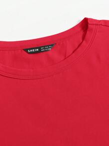 SHEIN EZwear Summer Cap Sleeve Solid Bright Red Crop Short Sleeves Fit Base Tee