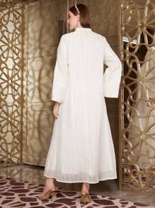 Layrah Women's Luxury Embroidered & Sequins Embellished Collar Loose A-Line Dress, Luxury Evening Dress Arabian Dresses - White - View 2