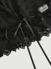 SHEIN MOD 女士蕾丝泡泡袖V领黑色衬衫，趣味衬衫，休闲假日，情人节服装，暑假，夏季，早午餐，情人节，女士海滩装，情人节女士装，海滩度假，邮轮女士性感装，复活节 - 黑色 - 查看 4