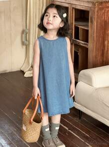 Dazy Kids 少女牛仔连衣裙，秋季度假装 - 藍色 - 查看 5