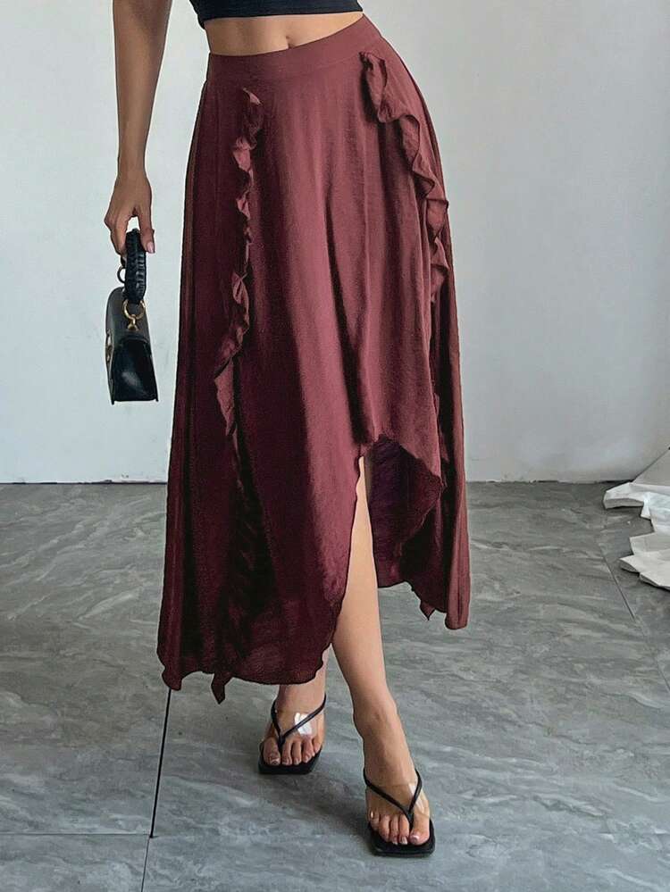 Western Style Bohemian Beach Vacation Ankola Red Fashion Twist Ruffle Stitching Summer Women's Skirt