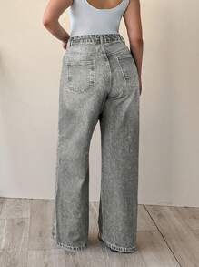 Jean à jambe large taille haute asymétrique avec ceinture 100% coton