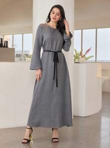 Al Najma 2 pièces/Set Veste à cordon de serrage bicolore + Robe longue à manches longues col rond, Style arabe mode vestimentaire, printemps/été, tenue modeste pour femmes