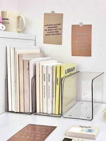 1pc Premium Quality Acrylic Transparent Thicker Creative Simple Large Capacity Book Holder, Office Desk Book & File Organizer Back To School