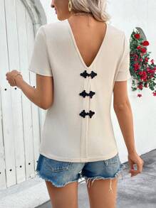 SHEIN LUNE Elegant Casual Button Design Knit Pullover T-Shirt For Women, Spring & Summer